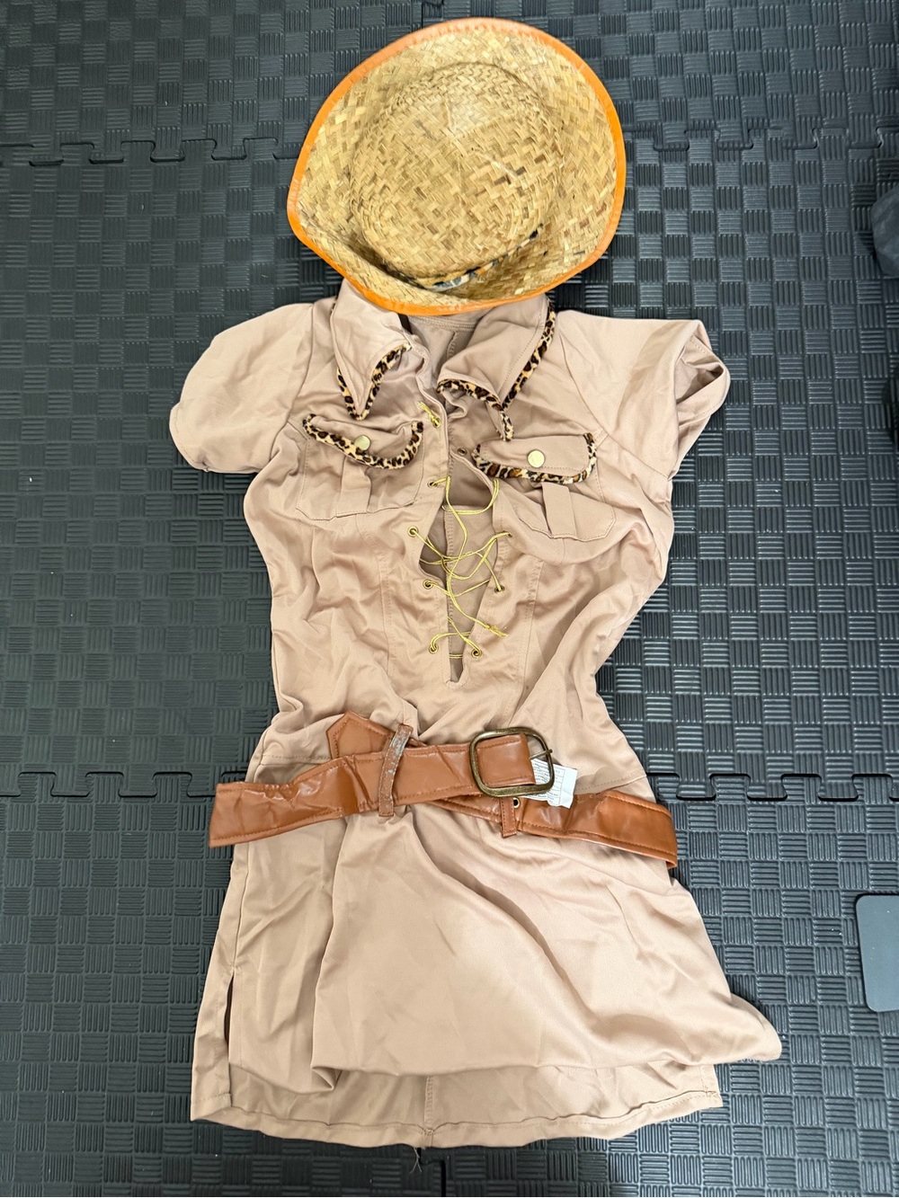 Womens Beige Safari Lace-Up costume with Belt